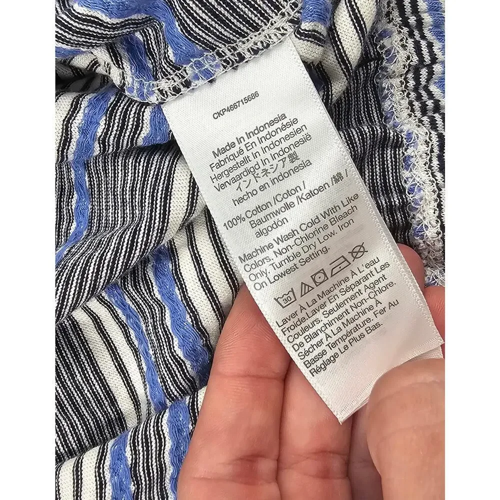 Madewell Jacquard Keyhole Puff Sleeve Crop Top Stripe chambray boho S EUC